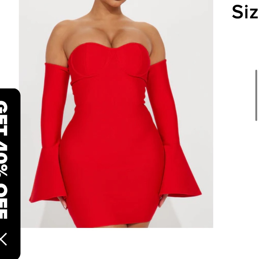 RED BODY CON DRESS WITH BELL SLEEVES